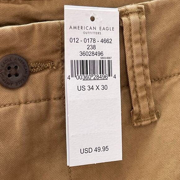 American Eagle Flex Athletic Skinny Chino Pants Men's 34/30 Khaki Tan NEW - Picture 3 of 8